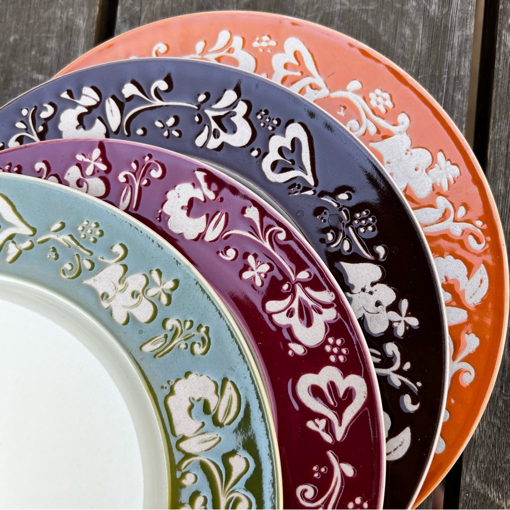 Tag Ceramic Plate Set of Four Multicolor Floral Glazed Edge Fall Colors 8" Salad